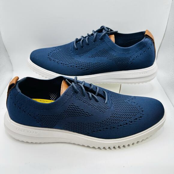 Cole Haan Grand+ Stitchlite Wing Oxford Size 9.5 Wide Marine Blue Nimbus C37369 Cole Haan Grand Stretch Knit Wing Tip Oxford Shoes Navy Blue  main image 2